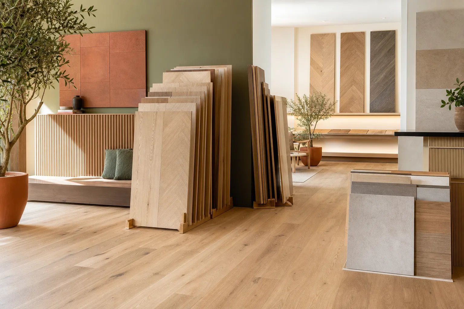 Parquets et revêtements de sols présentés en showroom